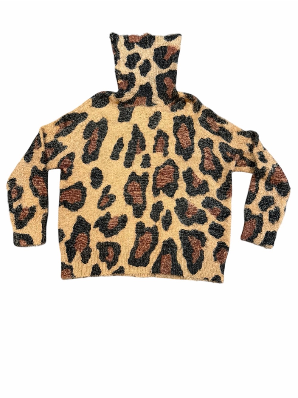 Show Me Your Mumu Cheetah Fever Knit Leopard Print Fuzzy Turtleneck Sweater XS/S - Picture 3 of 11